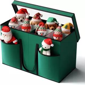 눈에 보이는 뚜껑과 골판지 칸막이가 있는 크리스마스 피규어 보관함 및 호두까기 인형 보관 용기 8개의