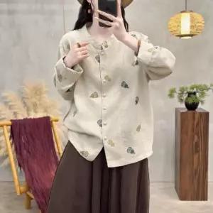 여친 가을 자수 차이나 셔츠 린넨 카디건 긴팔 OP3