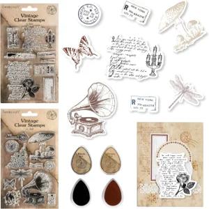 디섹크래프트 빈티지 고무 스탬프 세트 아트 스텐실 잉크 다이 컷 카드 만들기 성인 여성용 스탬퍼 키트