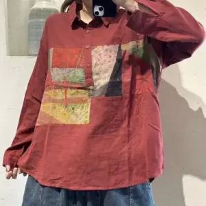 여성 가을 캐주얼 이중 셔츠 사 상의 프린트 패치 OP3