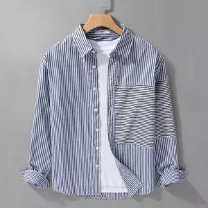 남자 캐주얼 봄가을 루즈핏 배색 셔츠 스트라이프 긴팔 코디남 체크 OP3