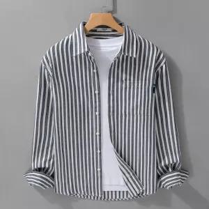 캐주얼 남자 코디 스트라이프 루즈핏 체크 셔츠 봄가을 긴팔 OP3