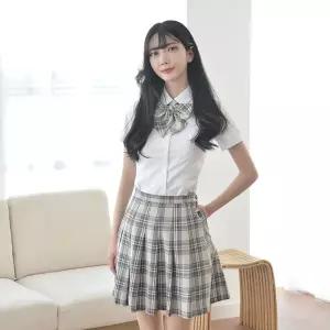 교복몰 베이지하늘체크 백합주름치마 주름치마 교복 Wxj8+4jRB