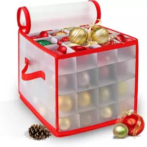 QIHANS 크리스마스 장식품 보관함 손잡이가 두 개 달린 64 뚜껑이 홀리데이 상자 시즌용 내구성 지퍼가