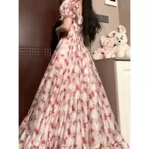 루타꽁몰 여성용 원피스 분홍 플라워 오프숄더 슬림핏 공주 바캉스룩 드레스 HO1