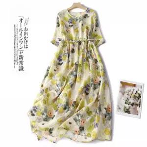 루타꽁몰 원피스 치마 여사친 빈티지 플라워 모시 슬림핏 면마 HO1