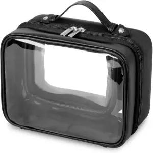 할머니 TSA 승인 화장품 가방 클리어 메이크업 여성용 여행용 가죽 휴대용 PVC 방수 작은 정리함 블랙