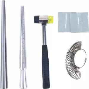 주얼리 링 맨드릴 사이즈 게이지 도구 세트 스테인리스 스틸 고무 망치 측정 스틱 서클 모델 27개 청소용