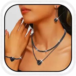 유니크라 실버 라인스톤 목걸이 귀걸이 팔찌 세트 신부 결혼식 주얼리 하트 코스튬 여성 및 신부용