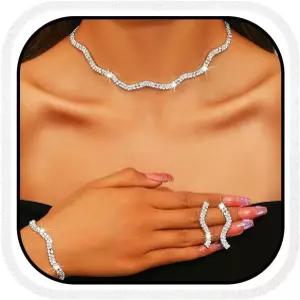 Aukmla 라인스톤 브라이덜 웨딩 주얼리 세트 초커 목걸이 귀걸이 팔찌 여성 및 신부를 위한 프롬