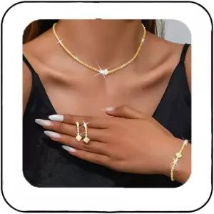 유니크라 실버 브라이덜 웨딩 주얼리 세트 반짝이는 라인스톤 목걸이 귀걸이 팔찌 여성 및 신부를 위한