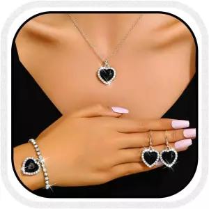 유니크라 하트 실버 주얼리 세트 라인스톤 목걸이 귀걸이 팔찌 여성 및 신부를 위한 프롬 공식 신부 결혼식