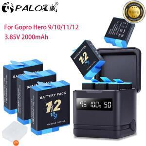 PALO GoPro 12 11 배터리 2000m Go Hero 10 +LCD 3슬롯 Type-C 충전기 9 스포츠 카메라