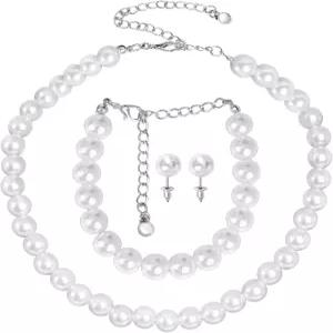 신부 들러리 결혼식 파티를 위한 Jmkcoz 여성 주얼리 세트 실버 목걸이 귀걸이 팔찌 라인스톤 크리스탈