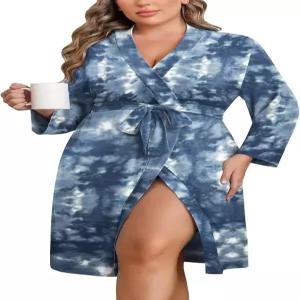 에쿠아르 여성 플러스 사이즈 로브 무릎 길이 경량 목욕 가운 짧은 기모노 주머니 포함 임산부 1X5X