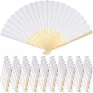 유커 결혼식용 흰색 선풍기 100피스 종이 대나무 손 접이식 DIY 핸드헬드 교회 결혼식 선물 파티 춤추는 집