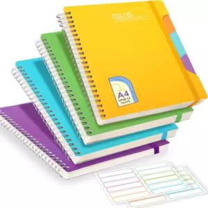 4팩 하드커버 스파이럴 노트북 8.5x11 안감 저널 대학은 총 320장 4과목 A4 워크스터디 및 노트 멀티컬러