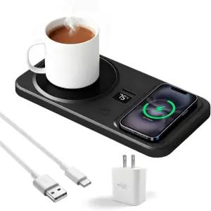 사무실 책상용 무선 커피 머그 워머 스마트 컵 다기능 전기 음료 플레이트 타입C 히팅 코스터 워머블랙