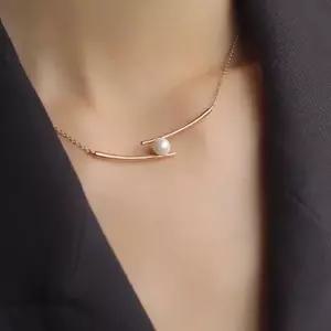 [신상오픈런]진주목걸이 비대칭 얇은체인 금색 여성스러운 (31804279)