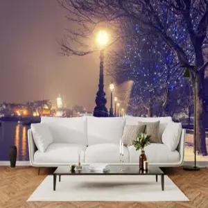 YhLHDzbb 시티 나이트 씬 3D 벽 벽화 겨울 풍경 필 앤 스틱 벽지 탈착식 포스터 스티커 침실 거실 레스토랑