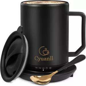 자동 차단 기능이 있는 업그레이드된 가열식 커피 머그잔 뚜껑과 숟가락이 가열 온도 조절 커피용 스마트