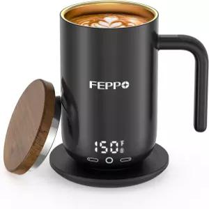 FEPO 커피 머그 워머 티타늄 코팅이 된 17온스 가열 실시간 디지털 디스플레이 충전 베이스가 있는 내장