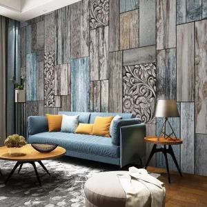 YhLHDzbbb 컬러 나무 보드 3D 벽 벽화 레트로 스타일 필 앤 스틱 벽지 탈착식 포스터 스티커 침실 거실