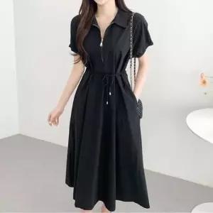 [옷은날개] 카라 집업 원피스 허리 스트링 셔링 A라인핏 오피스룩