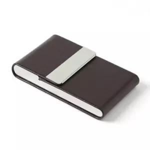 [문구] 스테인리스 다크브라운 가죽 고급 명함집