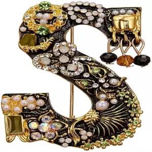 크리스탈 펄 이니셜 브로치 핀 골드 레터 AZ 라펠 에나멜 컬러 알파벳 가슴핀 여성용 보석