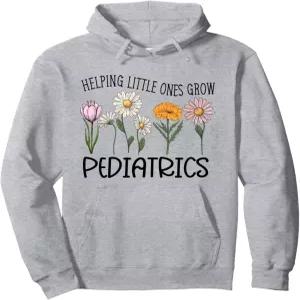 소아과 플로럴 페드 간호사 분대 풀오버 후드티 성장 돕기