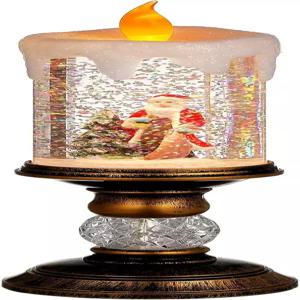 카빌록 크리스마스 스노우 글로브 LED 양초 배터리 작동 불이 없는 불꽃 소용돌이 물 반짝임 회전 홈 데코