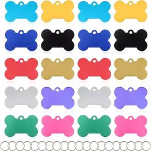 20개 스테인리스 스틸 블랭크 애완동물 ID 태그 뼈 모양 각인 이름 도장 개 1.5 x 1인치 컬러풀 양면