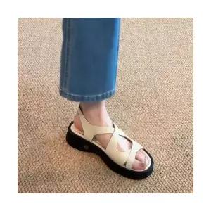 여자 스트랩 샌들 슈즈 양가죽 플랫폼 진가죽 로마 위에 일자 ST5