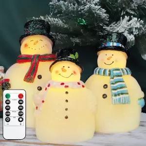 카페문 크리스마스 불꽃 없는 양초 눈사람 조각 깜빡이는 리모컨이 있는 배터리 작동 LED 홈 파티 장식용