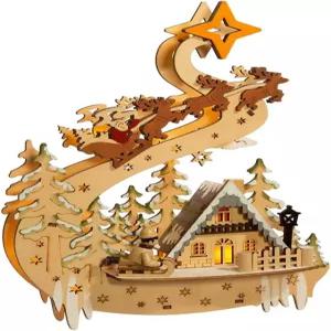 산타와 썰매가 있는 나무 크리스마스 마을을 밝히는 커트 S. 아들러 11.8인치 배터리 작동