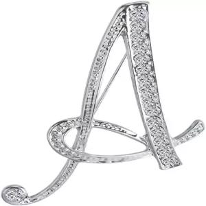 리아선 AZ 26 레터 핀 브로치 실버 도금 금속 클리어 크리스탈 이니셜 가슴핀