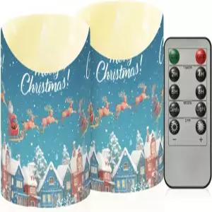 zyrty 야외 불 없는 양초 산타클로스 썰매 순록 LED 리모컨과 타이머가 있는 배터리 작동 2 6 x3 세트