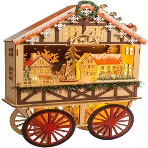 커트 S. 아들러 18.9인치 배터리로 작동하는 산타와 크리스마스 빌리지 장면이 있는 뮤지컬 우드 웨건 조명