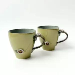 돌출꽃 노랑 머그컵 2P세트 380ml 커피잔 찻잔 부부찻잔