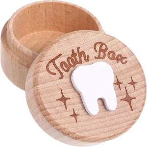 FLHRSM 치아 요정 홀더 여자 소년용 선물 상자 첫 우유 손실 3D 치아가 있는 귀여운 조각 나무 기념품 드롭