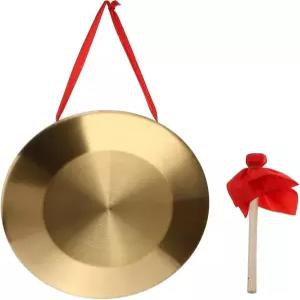 12.6인치 공악기 탐탐공 중국 전통 타악기 금관악기 나무 망치와 빨간 매달린 리본이 달린 구리 장식