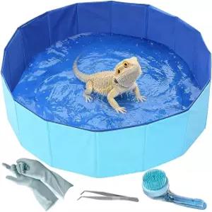 Gxsdj 수염 용 접이식 목욕 풀 부드러운 브러시가 있는 도마뱀 욕조 파충류 수영 강아지 고양이를 위한