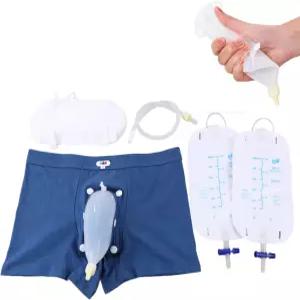 남성용 웨어러블 소변기 1세트 부드러운 면 팬티 실리콘 깔때기 도관이 있는 휴대용 소변 수집기 밸브 및