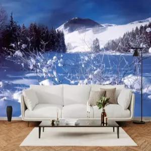 YhLHDzbb 햇빛과 눈의 3D 벽 벽화 숲의 설산 껍질과 막대 벽지 탈착식 포스터 스티커 침실 거실 레스토랑