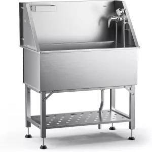 루나크메 38인치 반려견 세탁소 샤워 헤드가 있는 스테인리스강 욕조 소형견 그루밍을 위한 전문 목욕장 38