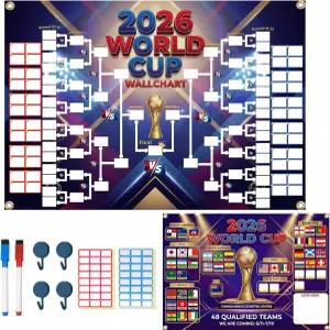 2026 월드컵 일정 월 차트 48개 팀을 위한 2in1 양면 축구 토너먼트 브래킷 펍 사무실 파티 장식용 재사용