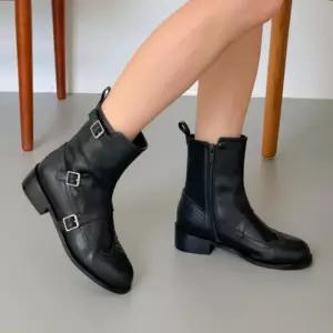 [신상오픈런]윙팁 메리제인 둥근코 여성 로우힐워커 버클부츠 (28768455)