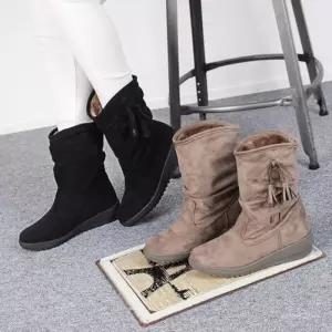 [신상오픈런]리본 테슬 빈티지 방한 여성 털부츠 스웨이드 (28753979)