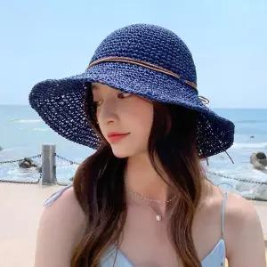 /다잇템 여자 리본 스트랩 라피아 접이식 모자